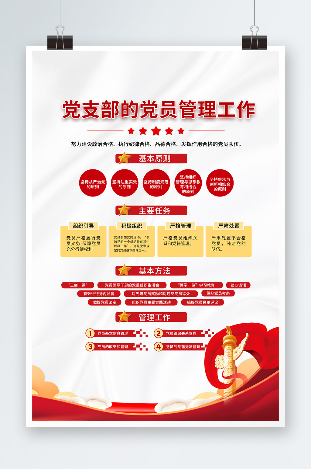 简约党支部的党员管理工作宣传海报素材