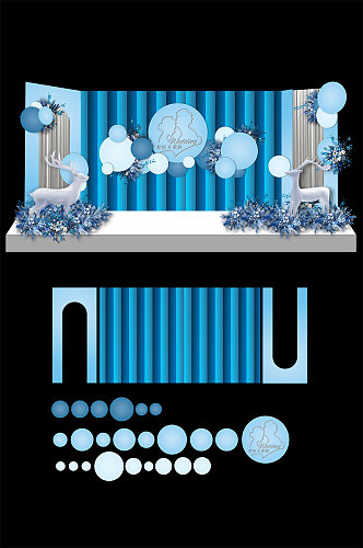 蓝色婚礼KT板布置效果图