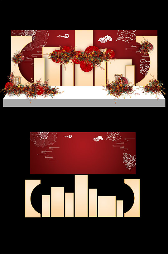 香槟红色新中式婚礼kt板