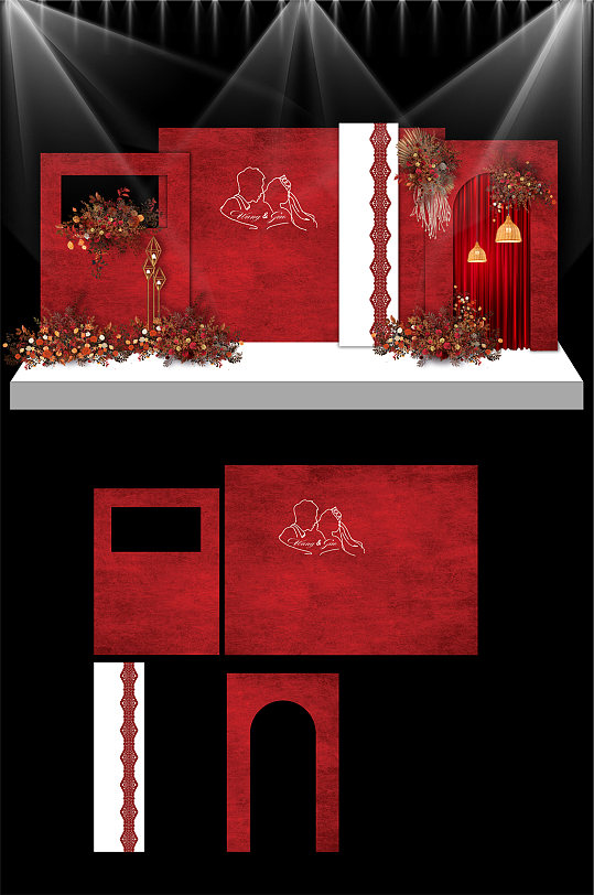 红色婚礼现场KT板-众图网