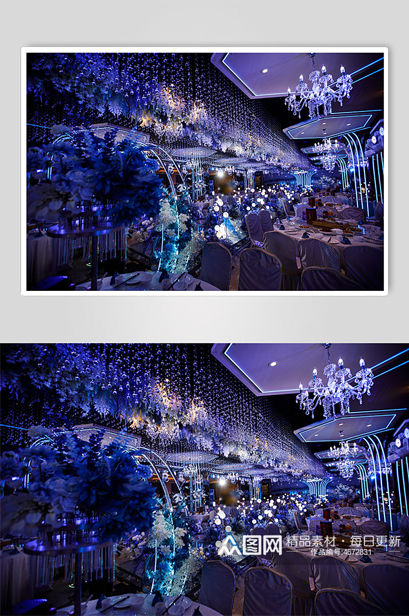 蓝色婚礼现场花艺装饰照片素材