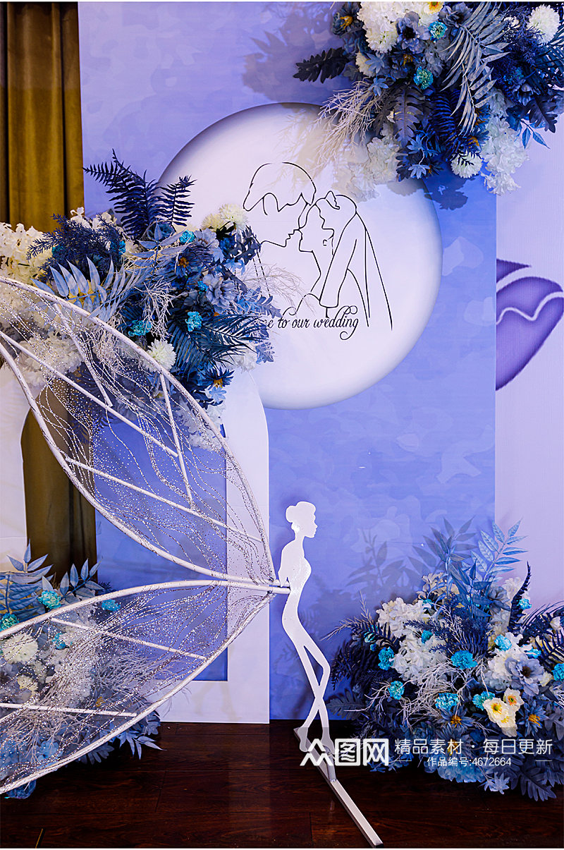 蓝色大气婚礼花艺装饰照片素材