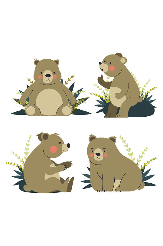 4款可爱卡通熊设计矢量素材