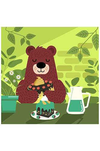 创意吃蛋糕的棕熊矢量素材