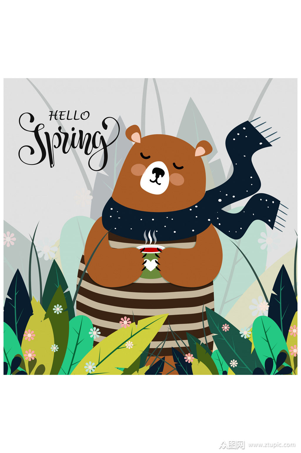 创意春季棕熊矢量素材