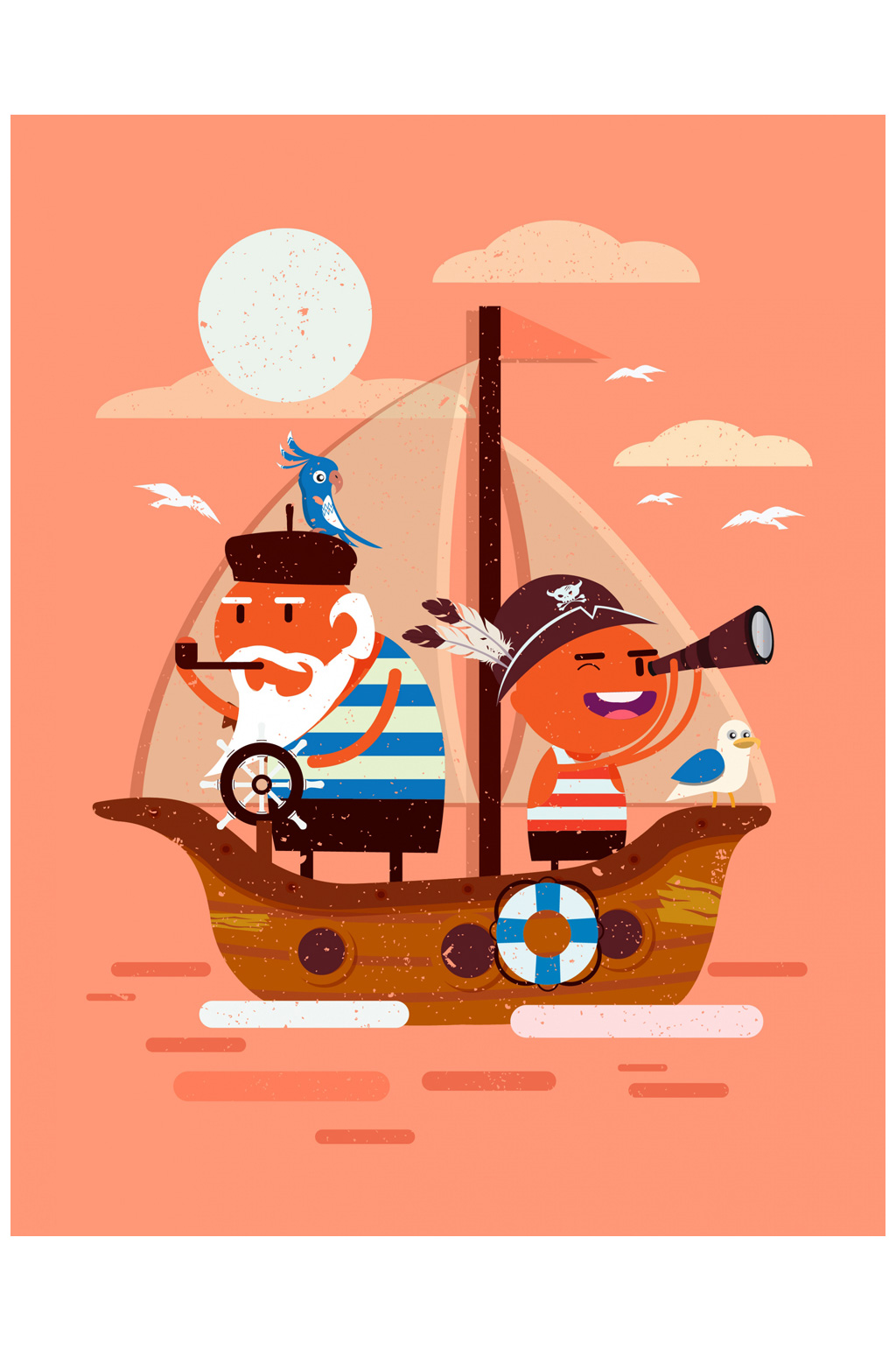 创意船上的水手矢量素材