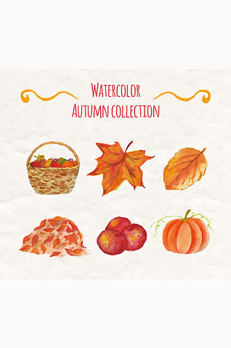 6款水彩绘秋季元素矢量素材