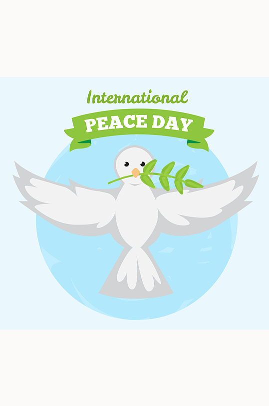 白色鸽子国际和平日贺卡矢量图