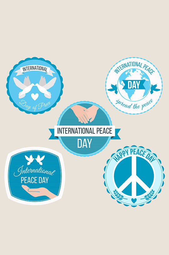 5款蓝色国际和平日标签矢量素材