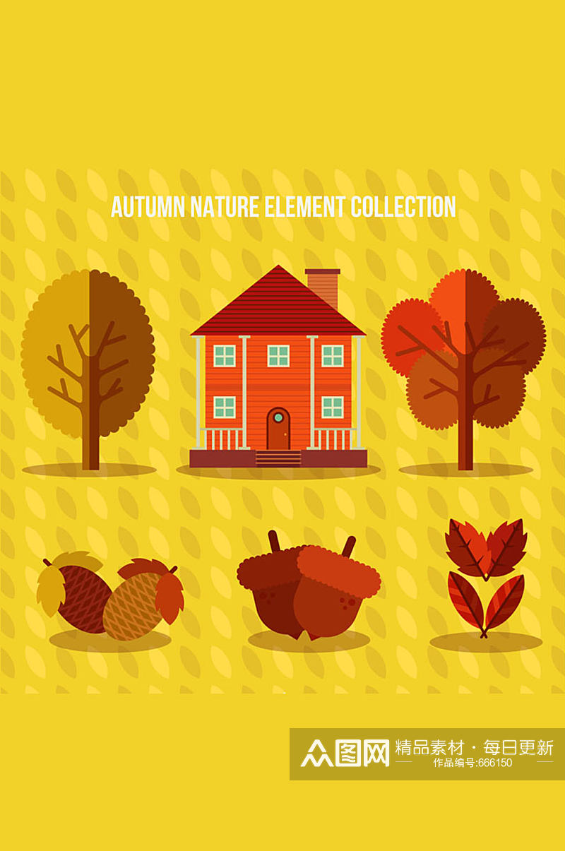 6款秋季植物和房屋设计矢量素材素材