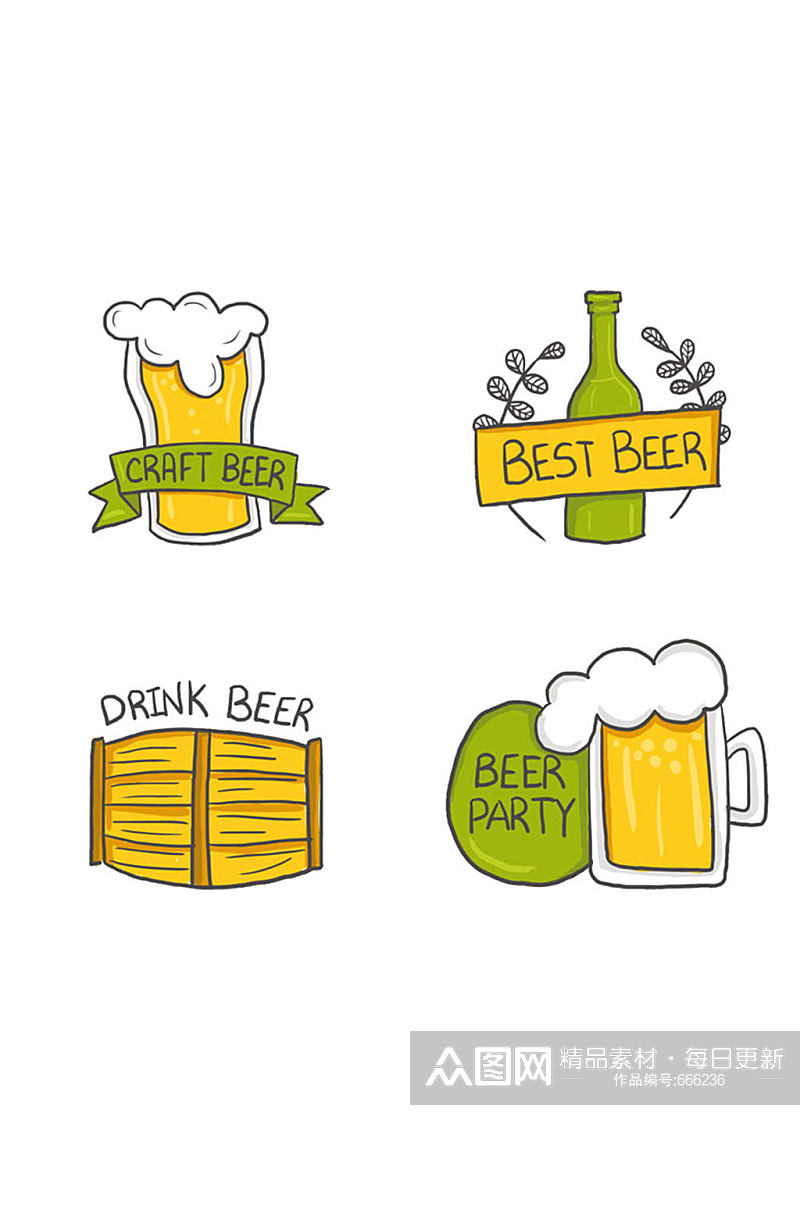 4款彩绘优质啤酒标签矢量素材素材