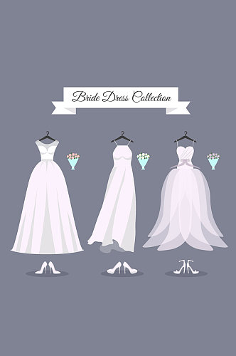 3款白色新娘婚纱矢量素材