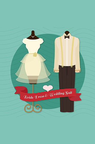 创意婚礼婚纱和西服矢量素材