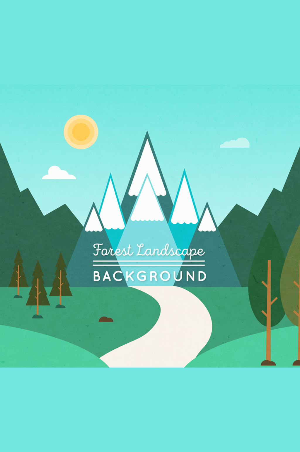 扁平化森林雪山风景矢量图