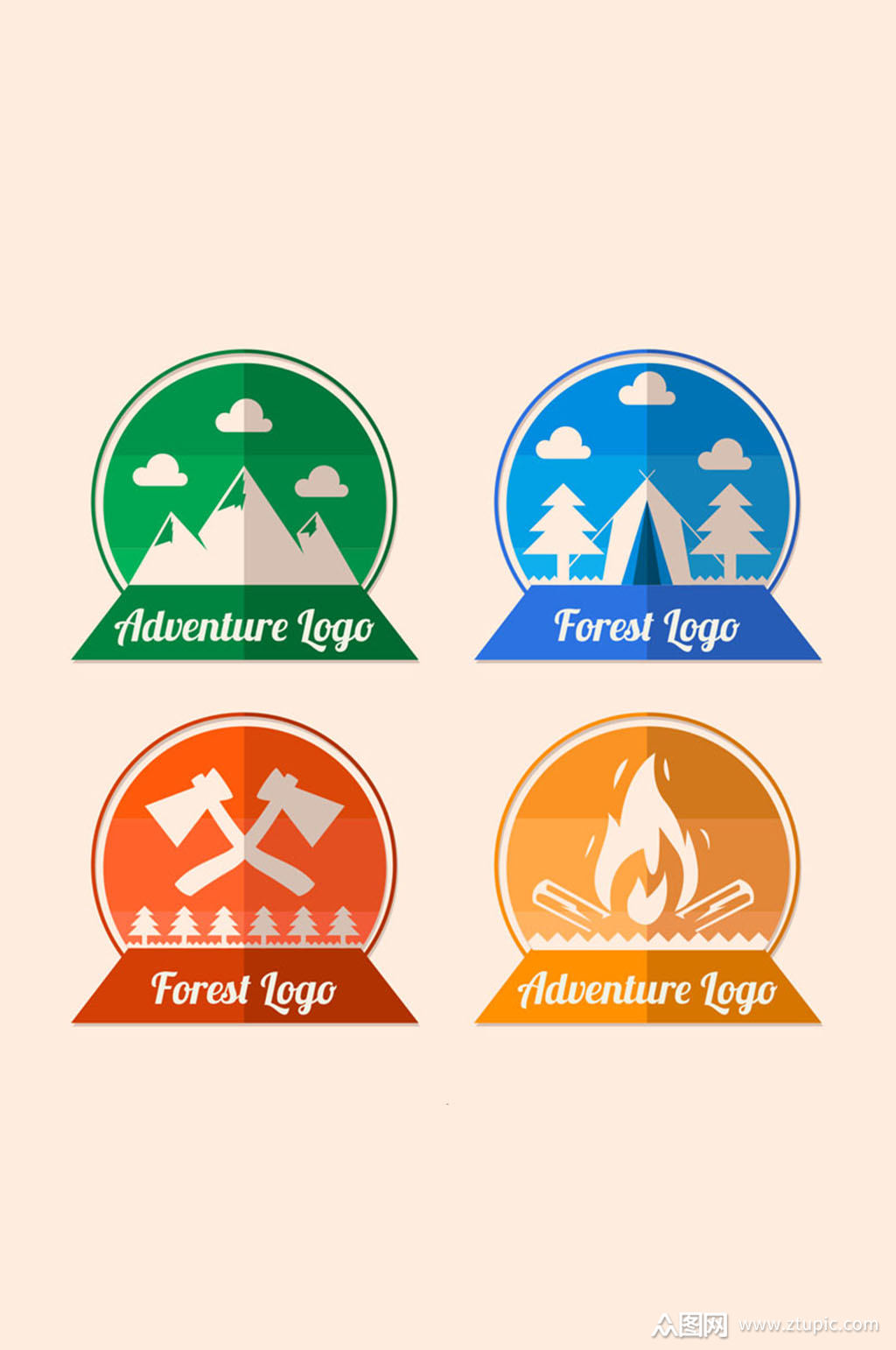 4款彩色森林探险标志矢量素材