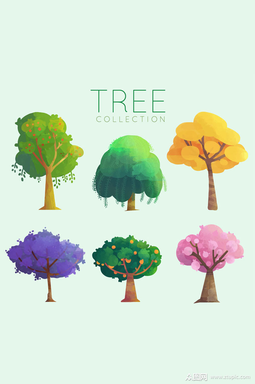 6款彩色树木设计矢量素材