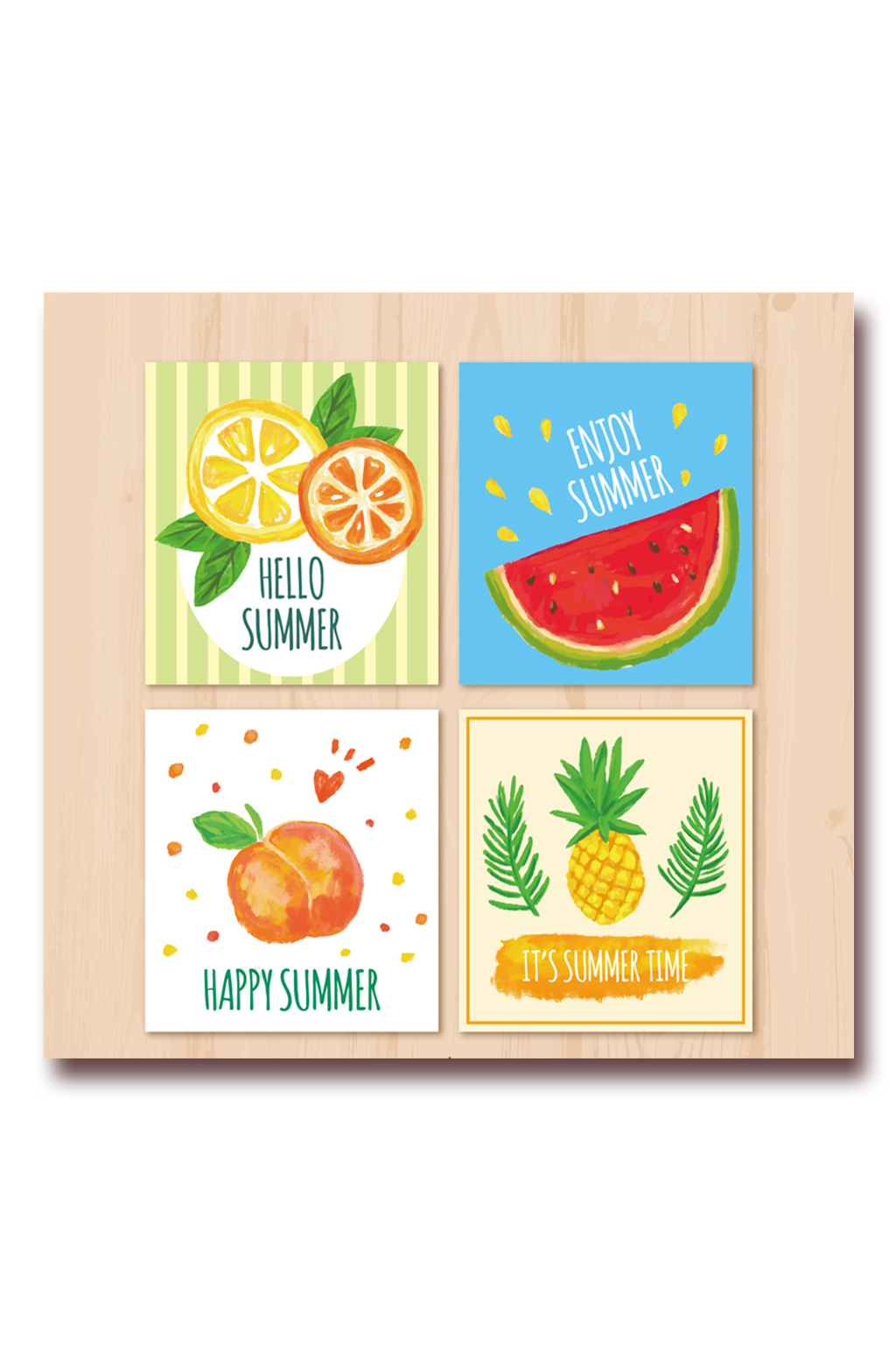 4款水彩绘夏季水果卡片矢量素材