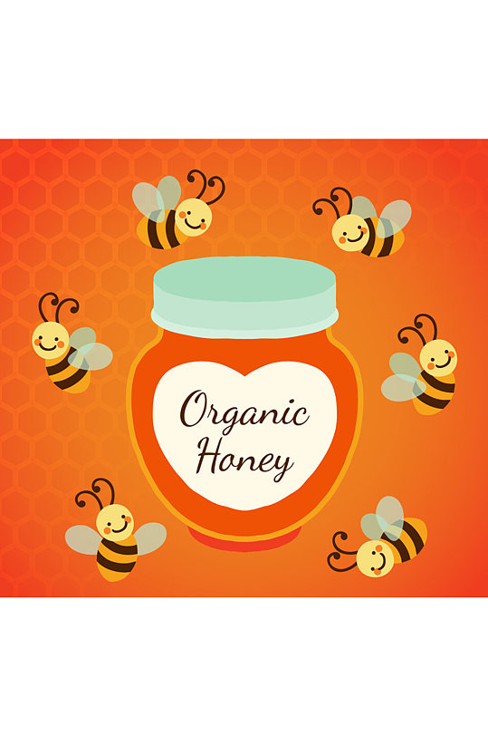 卡通蜜蜂和罐装蜂蜜矢量图