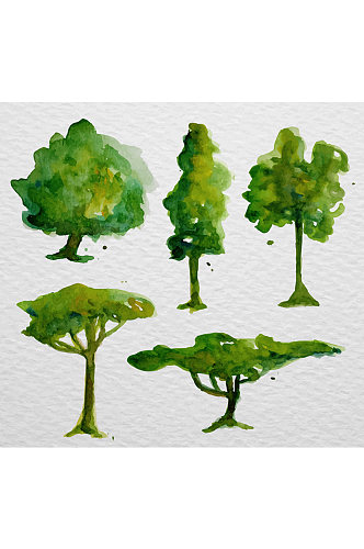 5款水彩绘树木设计矢量图