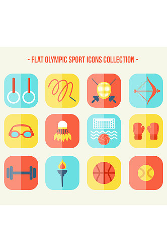 12款彩色奥运会比赛项目图标矢量图