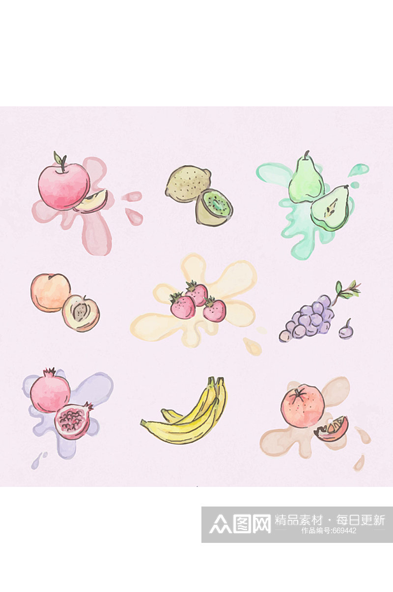 9款彩绘水果设计矢量素材素材