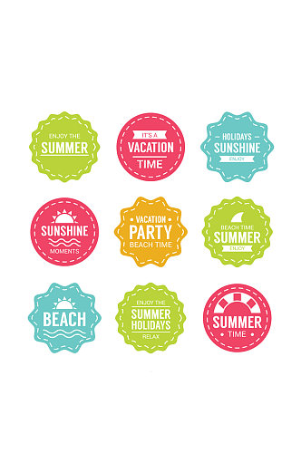 9款彩色夏季度假标签矢量图