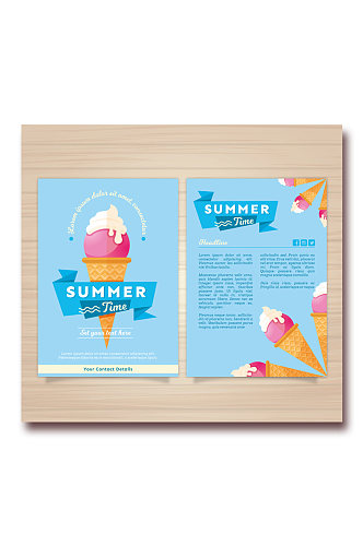 美味冰淇淋夏季度假宣传单矢量素材