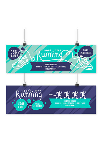 2款创意跑步比赛banner矢量素材健身banner