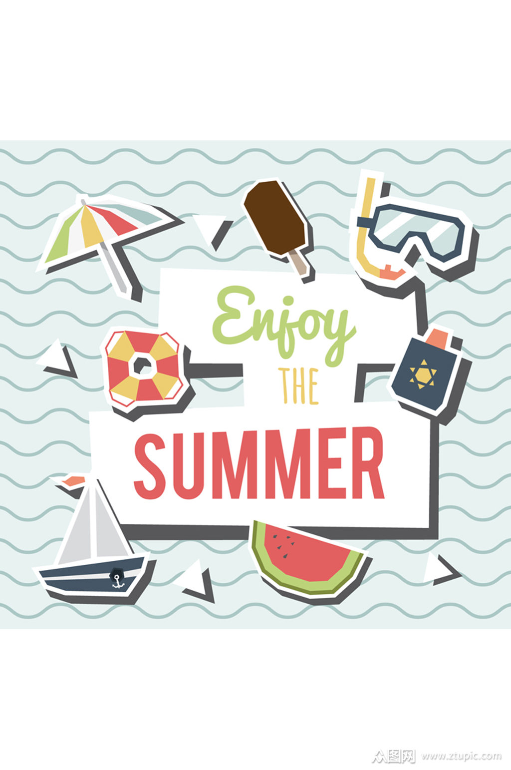 创意夏季元素剪贴画矢量素材