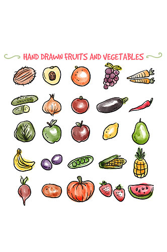25款手绘水果和蔬菜矢量素材