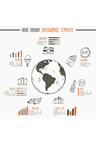 手绘环球旅行信息图矢量素材