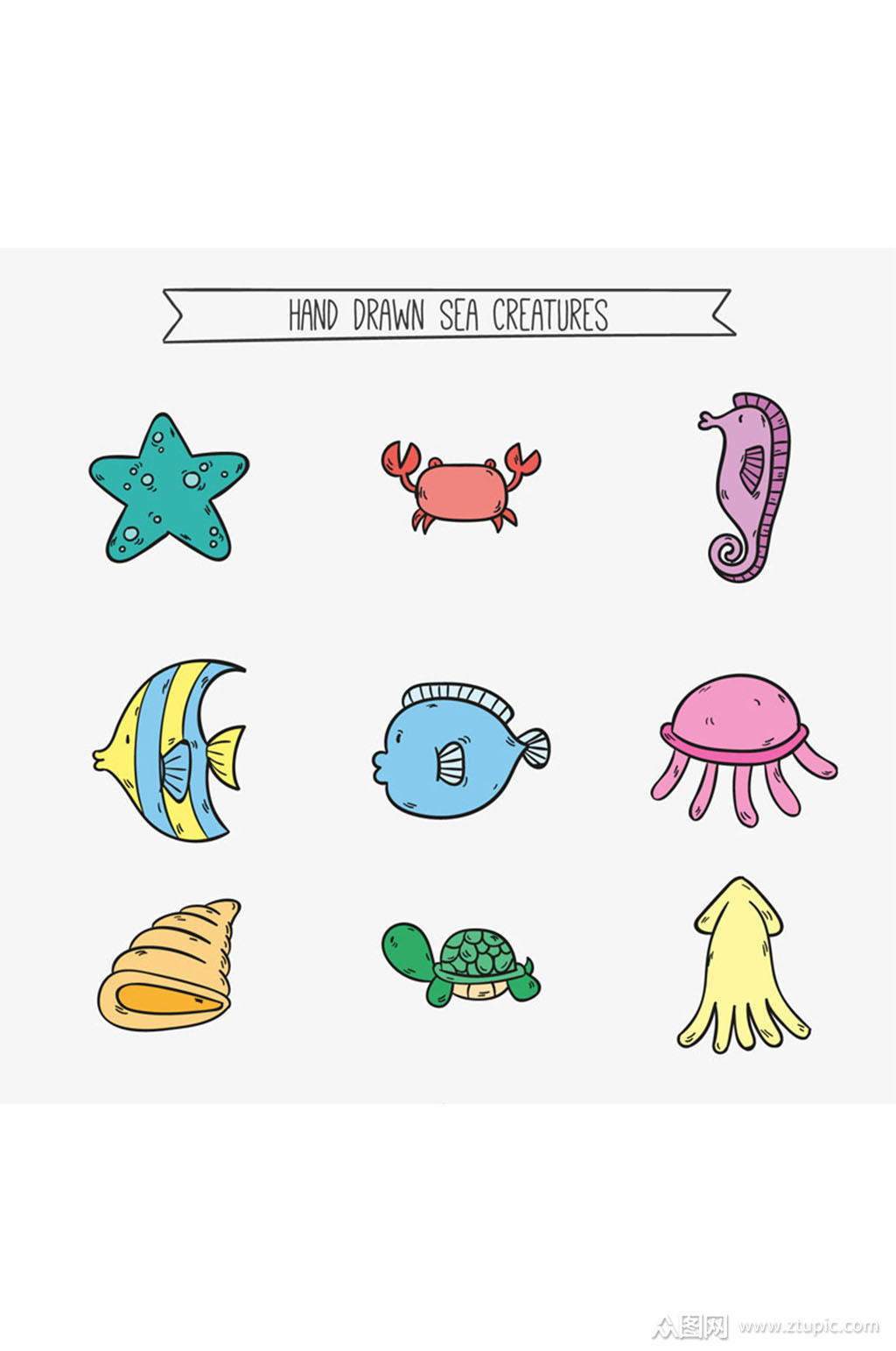 9款彩绘海洋动物矢量素材