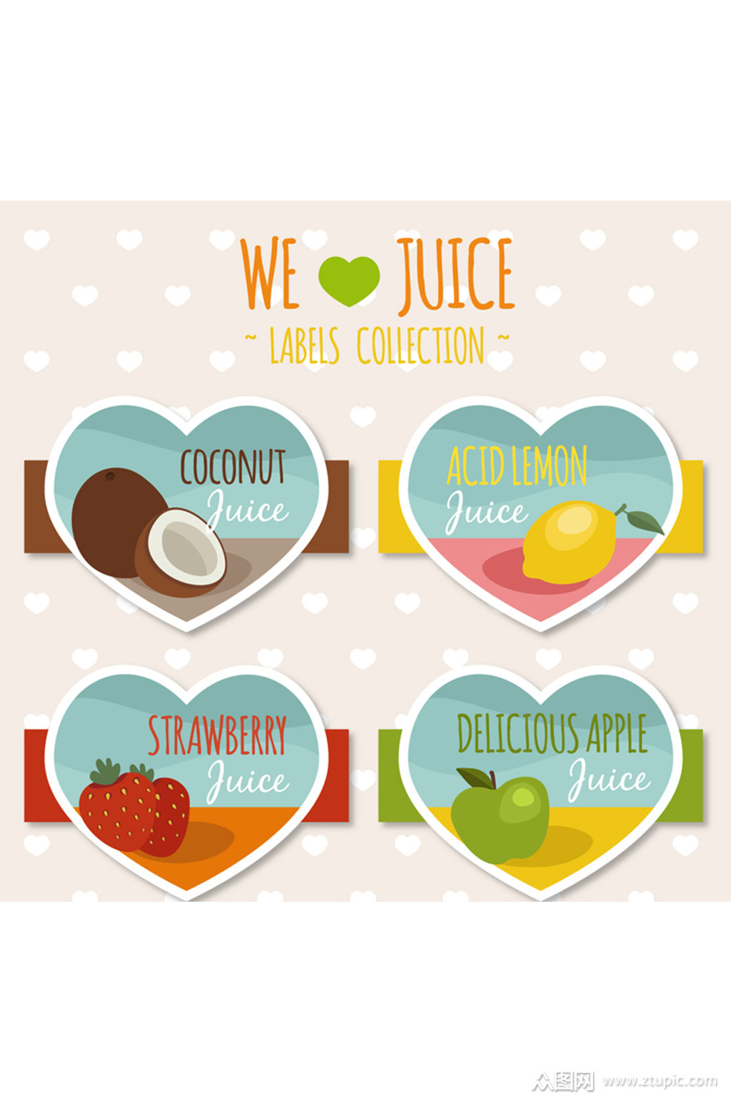 4款创意爱心果汁标签矢量素材