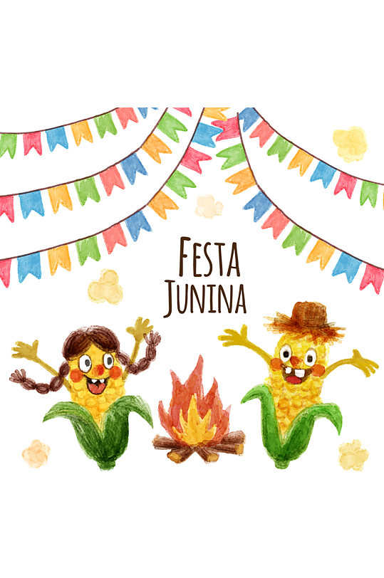 彩绘玉米巴西六月节贺卡矢量图