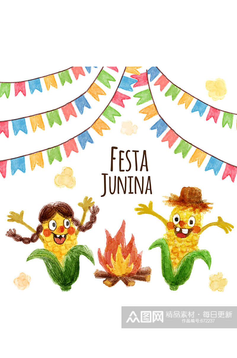 彩绘玉米巴西六月节贺卡矢量图素材