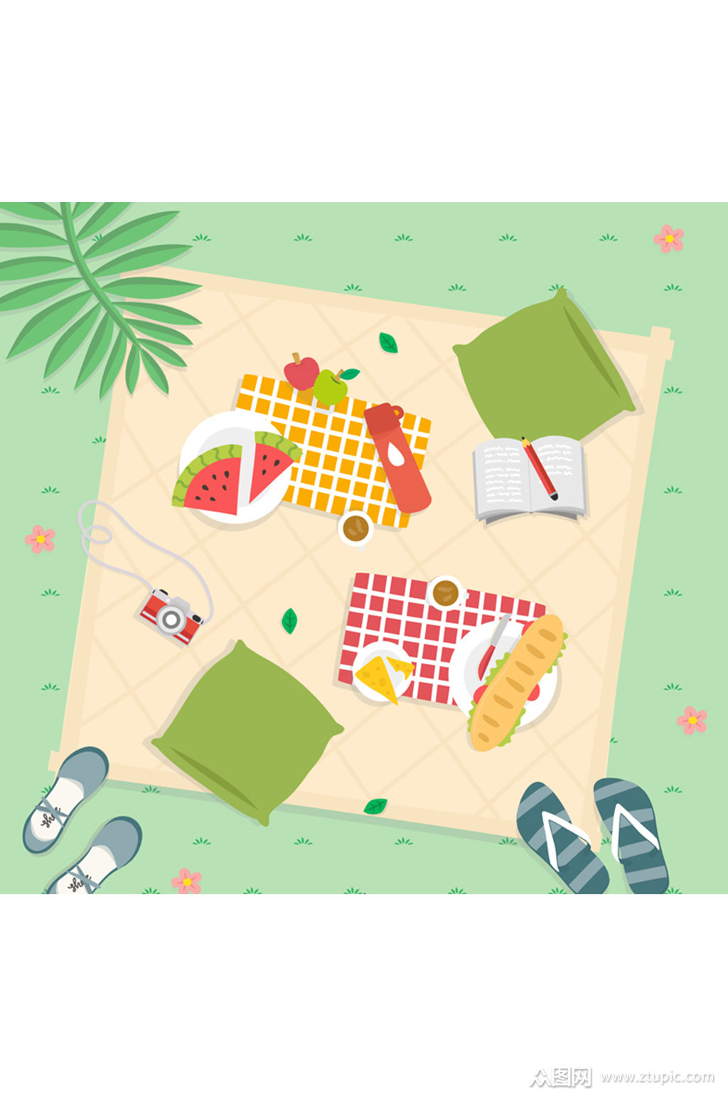 郊外野餐俯视图矢量素材