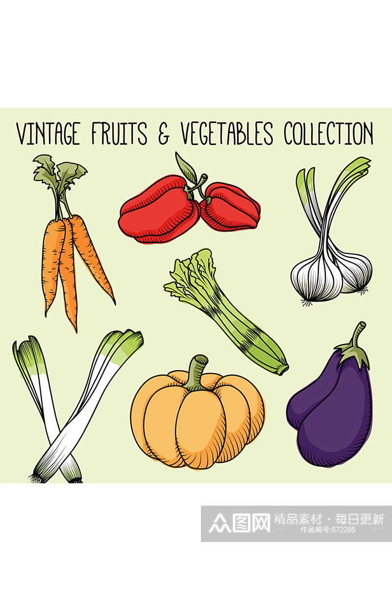 7款彩绘蔬菜设计矢量素材素材