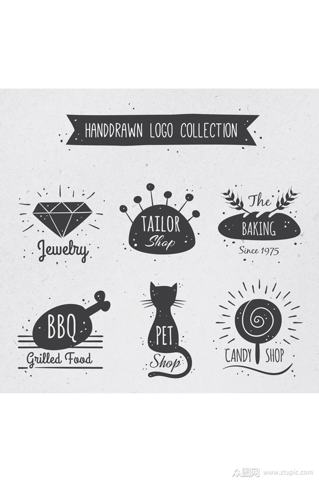 6款可爱手绘标志设计矢量素材