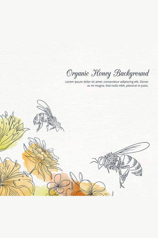 彩绘花丛中采蜜的蜜蜂矢量素材