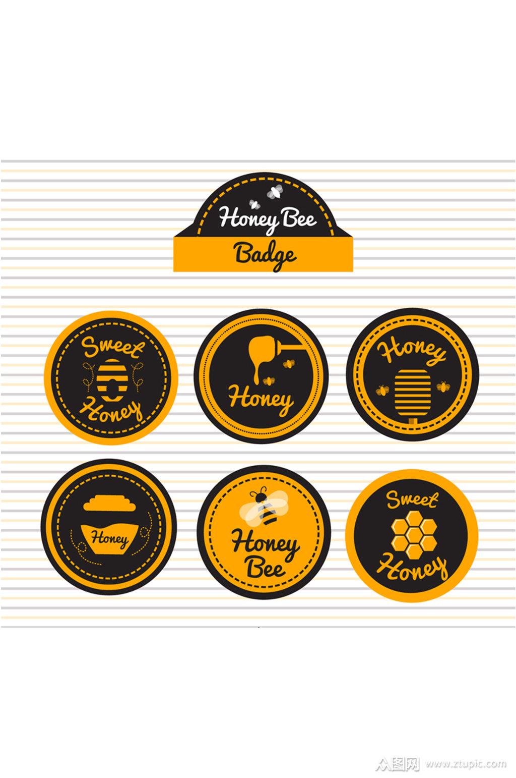 6款圆形蜂蜜徽章矢量素材模板下载-编号672392-众图网