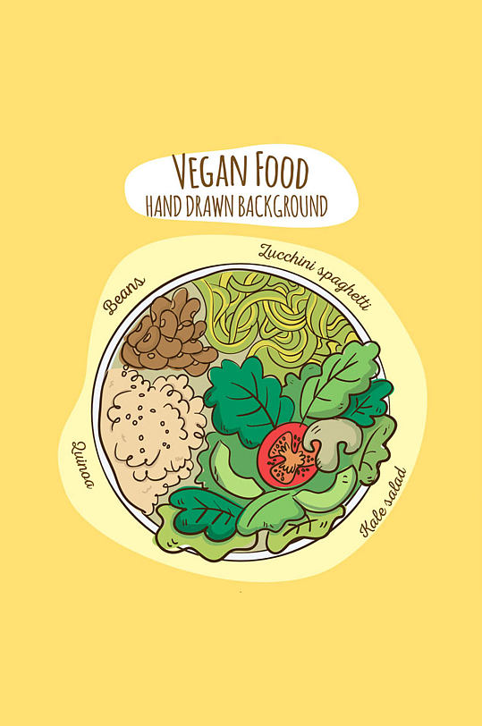 彩绘素食拼盘俯视图矢量素材