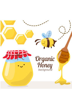 卡通有机蜂蜜和蜜蜂矢量素材