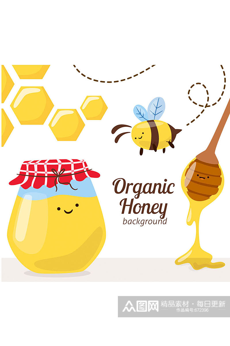 卡通有机蜂蜜和蜜蜂矢量素材素材