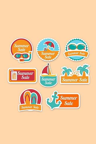 8款彩色夏季假日促销标签矢量图