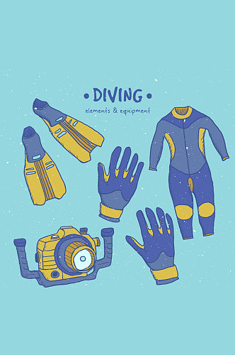 5款蓝色潜水用品矢量素材