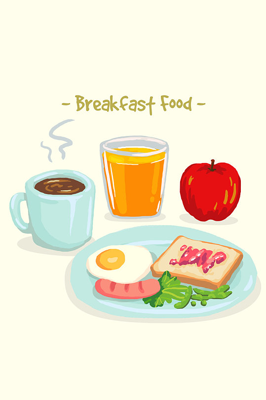 水彩绘美味早餐食物矢量素材