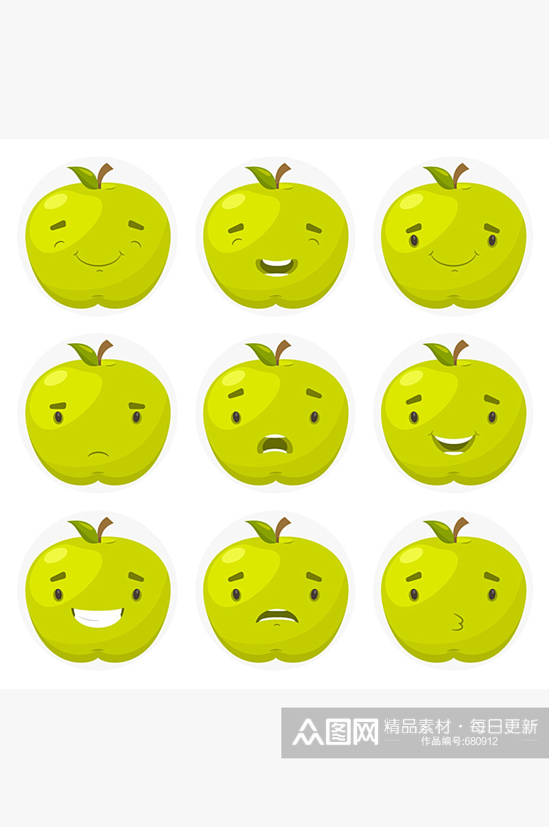 9款绿色苹果表情矢量素材素材