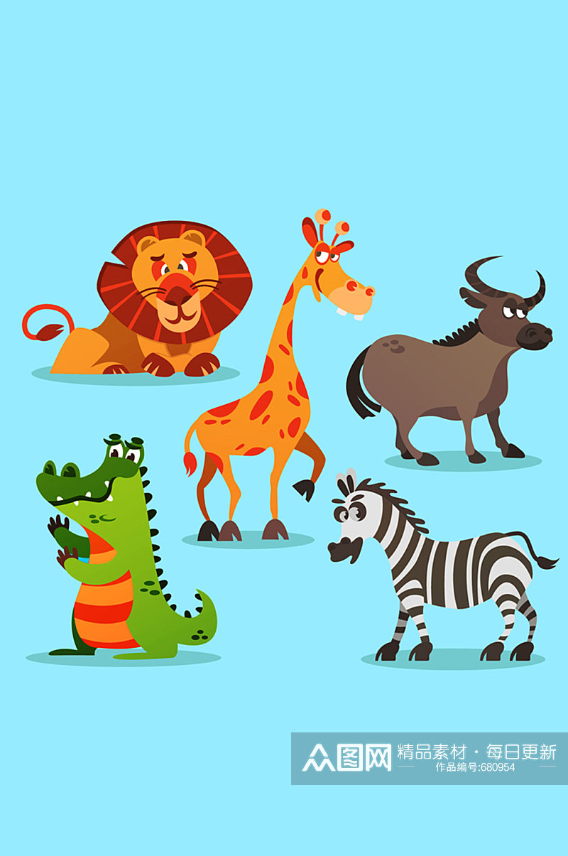 5款卡通非洲动物矢量素材素材
