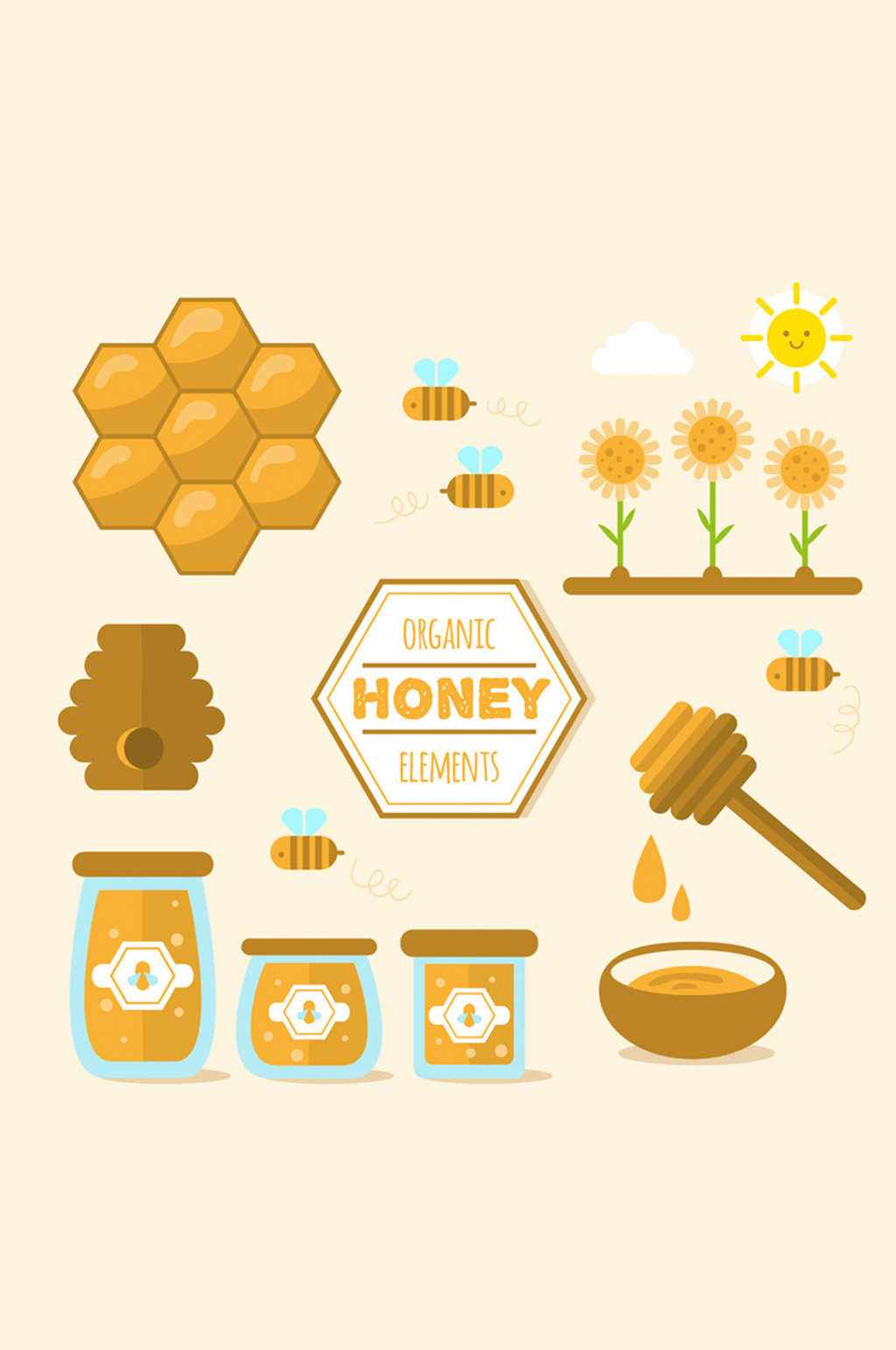 11款扁平化有机蜂蜜元素矢量图-设计元素素材下载-众图网