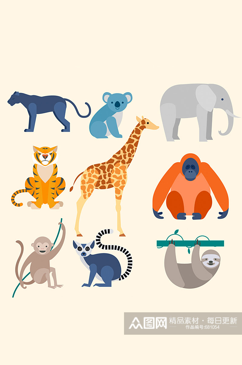 9款卡通野生动物设计矢量素材素材